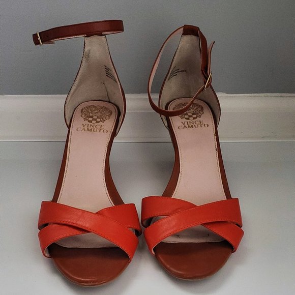 Vince Camuto Orange/Saddle Leather Wedge Ankle Strap Shoes - Picture 2 of 10